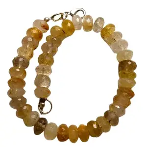 Gems_Hub Silver Plated Bracelet with Multicolor Faceted Golden Rutilated Quartz Beads – Rondelle 8mm – For Men & Women|FIZA_LINK_03368