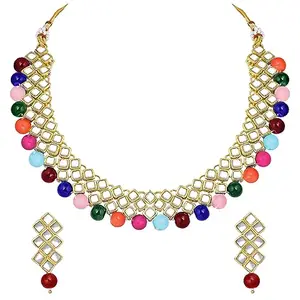 Peora Gold Plated Indian Ethnic Kundan Pearl Fancy Bridal Traditional Choker Necklace Jewellery Set with Earrings for Women