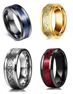 Men Valentine Smart Temperature Combo Ring Silver & Black (IR9504)