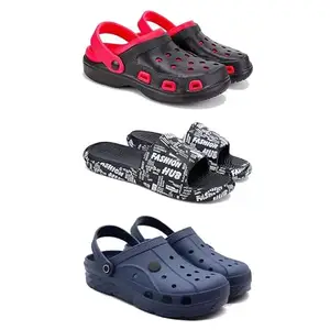 DRACKFOOT-Lightweight Classic Clogs || Sandals with Slider Adjustable Back Strap for Men-Combo(5)-3017-3103-3098-7 Blue