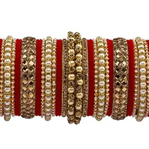Rijoli Alloy With Pearl Stone Modern Bangles Set For Women (red)
