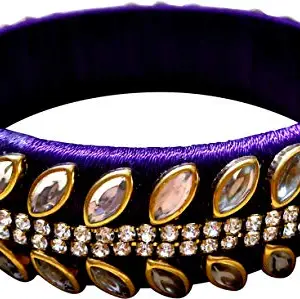 GOELX Festive Offer : Elegant & Beautiful Handcrafted Designer Kundan Bangle Bracelet 1 PC for Women in Purple Colors - 2.10'