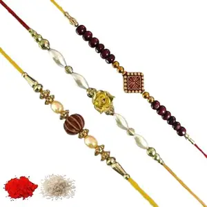Rakhi set of 3, Rakhiya, Rakhi combo,with roli and chawal packet 40
