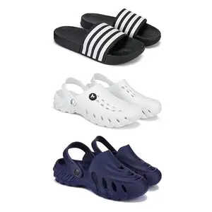 Lightweight,Classic SliderSandals with Clogs for Men-Combo(3)-3024-3145-3136-8 Navy-5430