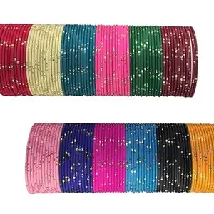 Rudra Enterprises Rudra Glossy Look Non precious Metal Base Bangles Set With Zari Pots In 12 Color For Girls And Womens (Pack Of 144) (2-12)