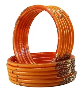 The Golden Cascade Glass Bangles for Women | Wedding Bangle for Girls | Daily Use Beads Stone Zircon Chudiyan | Party, Function Wear Kanch Chudi for Ladies |AGNVR (Haldi, Small 2.4)