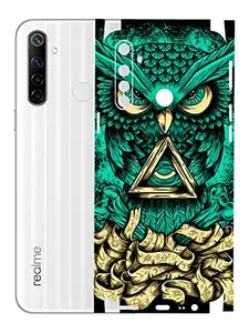 AtOdds - Realme Narzo 10 Mobile Back Skin Rear Screen Guard Protector Film Wrap with Camera Protector (Coverage - Back+Camera+Sides) (Green Owl)