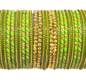 ANSHI CREATIONS TEEJ SPECIAL GLASS BANGLE SET (Green, 2.40)