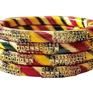 Nxtgenfashion Traditional Rajasthani Design Lac Bangles for Women Set of 4 MULTI COLOUR (Traditional Rajasthani Design Lac Bangles for Women Set of 4 MULTI COLOUR, 2.4)