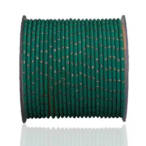 The Golden Cascade Radium Color Dot Design Bangles | Metal Bangles for Women | Chudi for Girls | Traditional Chudiyan | Bangle Set for Wedding (Pack of 24) (Large 2.8)