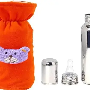 PRUEDDLE KIDS Stainless Steel Baby Feeding Bottle with Cover - (Orange Cover)