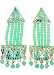 Sterling Glitz Jewels Sea Green Meenakari Designer Beads Drop Earring For Women
