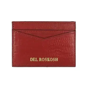 DEL ROSKOSH Genuine Leather Debit/Credit Card Holder | Small Minimalist Compact Wallet (Barn Red)