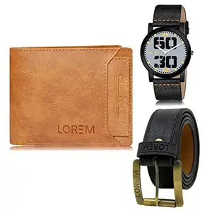 LOREM Mens Combo of Watch with Artificial Leather Wallet & Belt FZ-LR47-WL06-BL01
