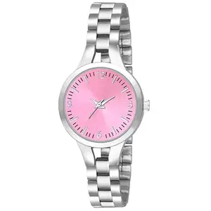 HMTE Stainless Steel Hm-1208Pink Analog Watch for Women, Round Shape Buckle Clasp Casual Wear Watch (Pink)(30