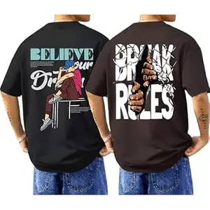 ENCIGER Men's Oversized Cotton T-Shirt Pack | Drop Shoulder Graphic Printed Casual Streetwear Combo | Baggy Hip-Hop Tshirts