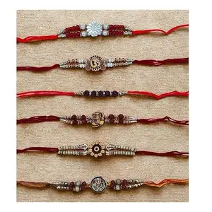 TRUESTAR Pack of 6 Premium Handcrafted Rakhis – Traditional Raksha Bandhan Rakhi for Brother with Om, Ganesha & Floral Designs