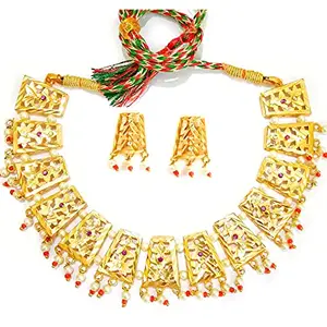 SMARNN Jadau Choker Necklace Set with Earrigs (White)