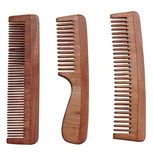 AATIRA Neem Wood Comb Combo Of 3 Wooden Comb For Regrowth Handle Comb Wide Tooth Comb Hair Comb For Men And Women
