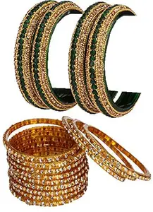 Colorful Glass Bangle/Kada Set Combo Ornamented With Colourful Chips & Beads_G678 (AkBang2-AGM1.b_bang)