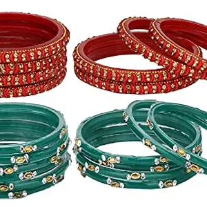 Colorful Glass Bangle/Kada Set Combo Ornamented With Colourful Chips & Beads_G1709 (AkBang2-VY1.a_bang)