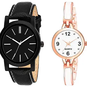 RPS FASHION WITH DEVICE OF R Analog Black Dial &White Rosegold Bangle Fancy Watch Combo Set of 2