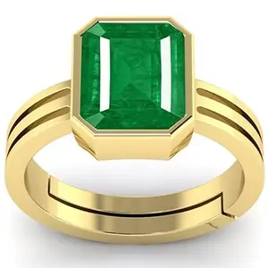 BALATANK 7.50 Ratti / 6.25 Carat Certified Natural Emerald Panna Panchdhatu Adjustable Rashi Ratan Gold Plating Ring for Astrological Purpose Men & Women
