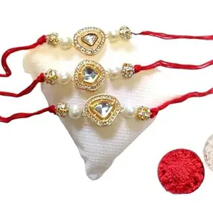 Atheena Aris Designer Fancy Traditional Rakhi Gold Plated Red Thread (Pack off 3)