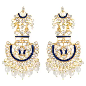 Peora Traditional Gold-plated Brass and Kundan Dangle Earrings for Women & Girls, Blue