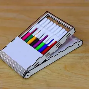 Wooden Marker Pen Holder Case, Multi-Colour Markers Storage Box, Tilt-Design Desktop Organiser