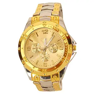 Acnos® Premium Silve Gold Strap Analogue Watch for Men Pack of - 1 R-Silver Gold in Gold Dial