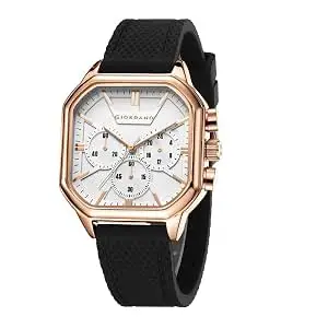 Giordano Analog Chronograph Watch for Men with Square Dial, Multi-Function Subdials, Quartz Movement and Silicone Strap