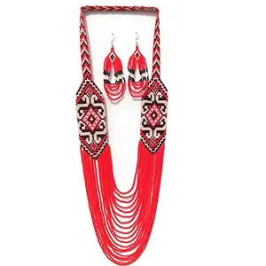 Handmade Beaded Necklace Set For Women (Red)