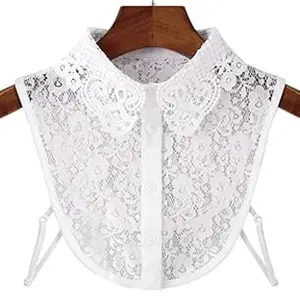 PALAY® Fake Collar Shirts for Women White/Black Detachable Floral Lace Half Shirt Collar Blouse for Women Girls, Elegant False Dickey for Dress Tops