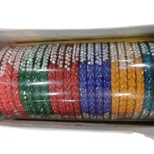 Metal Bangle/Churi Set, in Multicolor Bangles set for Women/Girls with Zari and Cutting Design 4 piece set pack of 6 colourful size 2.4 new