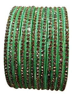 The Golden Cascade TGC Sea Green Colour Zircon Glass Bangle/Chudi Set for Women and Girls/BDLA/ (Pack of 12 bangles) (Large 2.8)