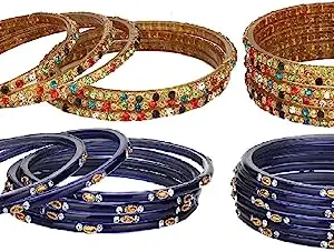 Somil Combo Of Party & Wedding Colorful Glass Bangle/Kada, Pack Of 24, Multi,Blue