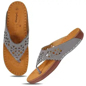 DFR Women Heel Sandals Girls Slippers Chappals, Color – Grey, UK Size 6
