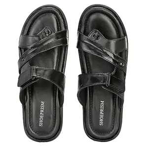 SHOEPRISM Men's Perfect Look Leather slip on slippers|Black|Size-UK6