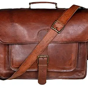 Znt Bags Leather Laptop Messenger Office Bag for Women&Men (Brown)