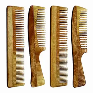 Ginni Innovations Combo of 4 Neem Wood Combs (Regular+Handle)-G-ABCE