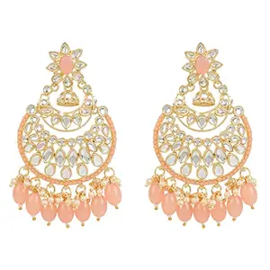 I Jewels 18K Gold Plated Traditional Handcrafted Pearl Kundan Beaded Chandbali Earrings for Women/Girls (E3028Pe)