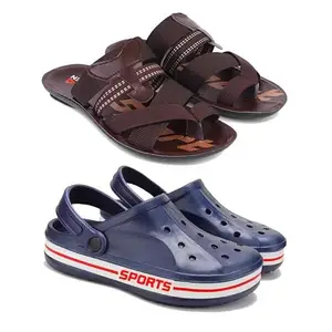 WINGSCRAFT Men's Rover Lightweight Comfortable| Slides|Clogs| Sandals with Adjustable Back Strap for Men Combo(AL)-3127-3069-10 Blue