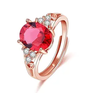 MYKI Sizziling Oval Shaped Cubic Zircon Ring For Women & Girls (Rosegold-Red)
