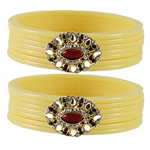MAYA FASHION Cream Stone Acrylic-Brass Bangle With Very Extra Large Size Elegant Extra Large Size Bangle | Perfect Fit for Plus Size banglesTrendy and Comfortable Fit for woman and girls | (Sku-ban1801)