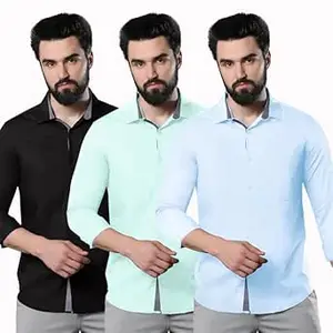 Pinkmint Men's Solid Shirt | Soft Cotton Blend | Casual Shirt | Plain | Full Sleeve - Regular Fit (Combo Pack of 3 | Available in Plus Size)