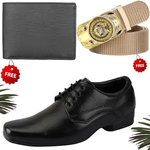 Unique Trendy Formal Shoes/Party Shoes/Shoes Combo with Free Wallet & Belt for Men and Boys (BAZAAR4631_VTOR-BLK-1001) Multicolor