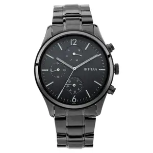 Visit the Titan Store Titan Workwear Quartz Multifunction Black Dial Black Metal Strap Watch For Men - NT1805NM02