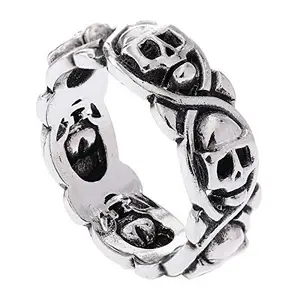 OOMPH Jewellery Silver Stainless Steel Vintage Gothic Skull Biker Band Ring for Men & Boys (RFQ25)