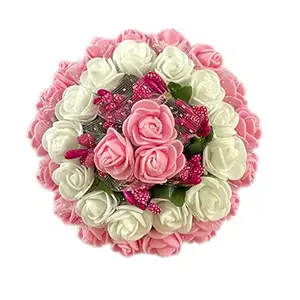 GuruEmbellish GuruEmbelish Artificial Flower Hair Bun Gajra/Bridal Hair Styling Accessories/Women and Girls, Pack of 1-Pink&White